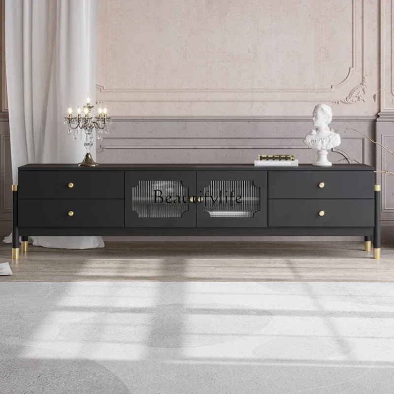 

FG40French retro Changhong glass TV cabinet solid wood coffee table combination black audio-visual cabinet