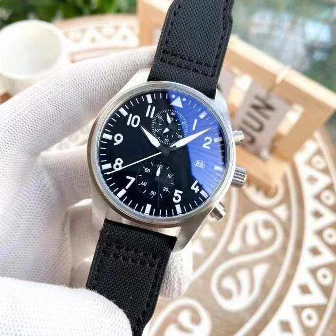 

Luxury New Mens Mechanical Pilots Watch Automatic Canvas Leather Blue Black Relogio Masculino