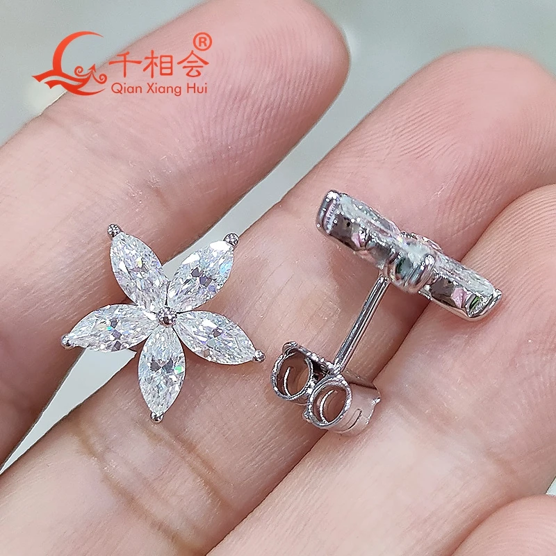 

S925 Серебро Маркиза Муассанит Камень Серьги-гвоздики для Женщин 5 Цветов D VVS Свадебные Ювелирные Изделия Подарочные Серьги