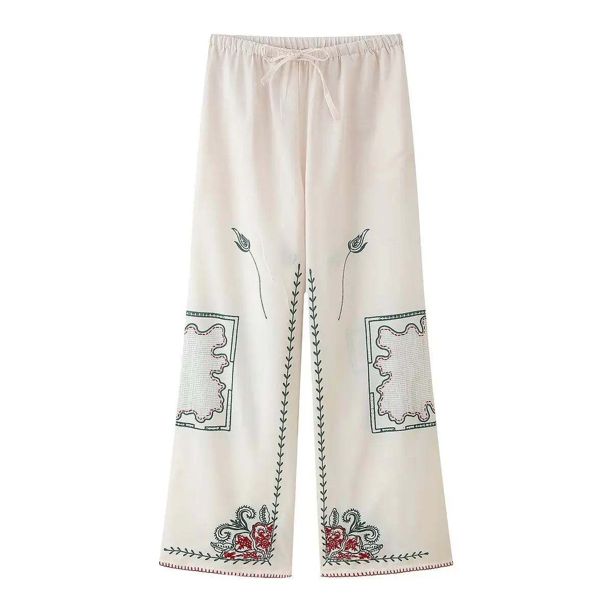 Bsk & tref2025 outono nova moda casual feminina simples lapela camisa de manga comprida topo + calças bordadas de cor contraste