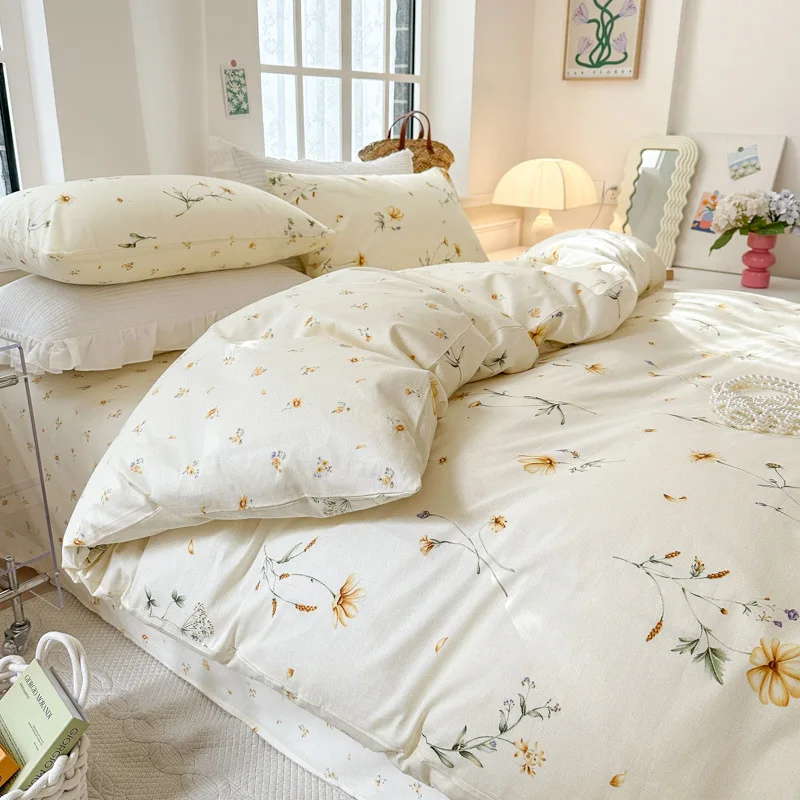 High Quality Cotton Bedding Four Piece Set Pastoral Style Adult Child Quilt Cover+Bed Sheet+Pillowcase Soft Skin-friendly Sheet