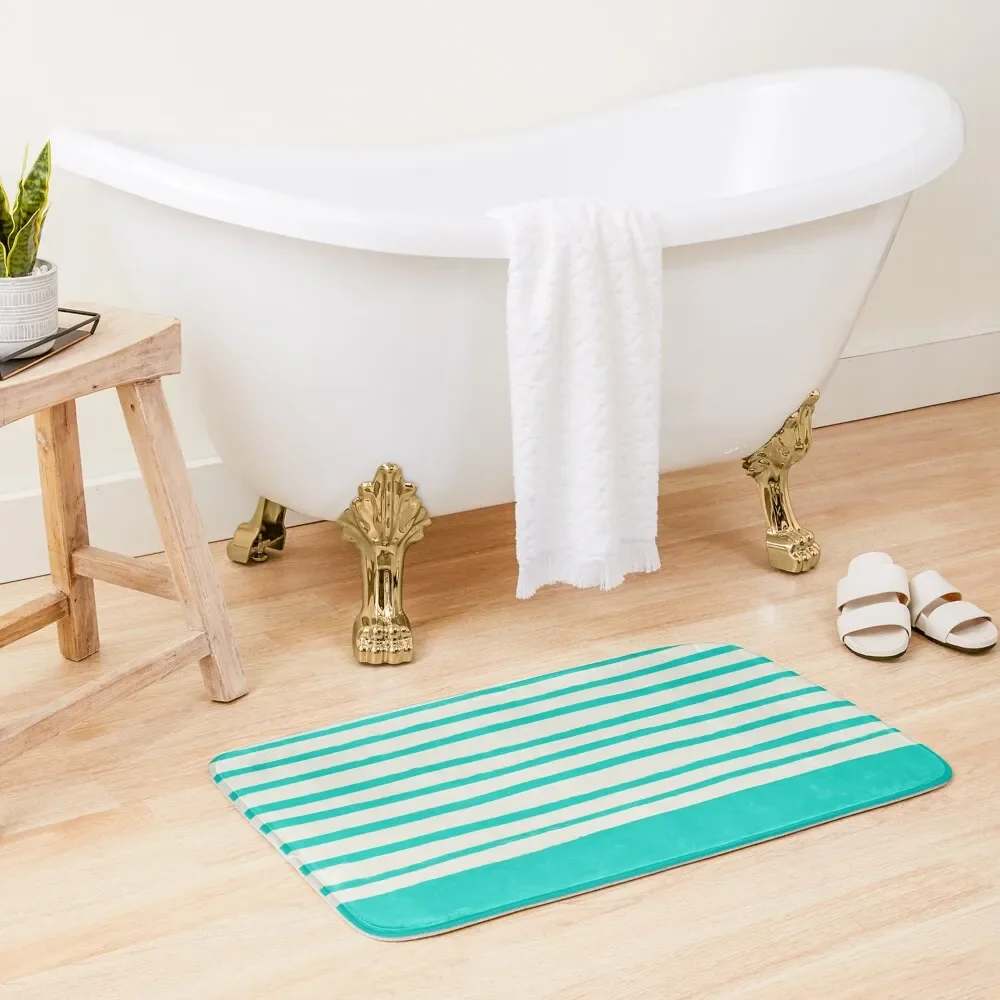 

Aqua Color Stripes Bath Mat Room Carpet Entrance Door Carpets For Bathrooms Anti-Slip Carpet Mat