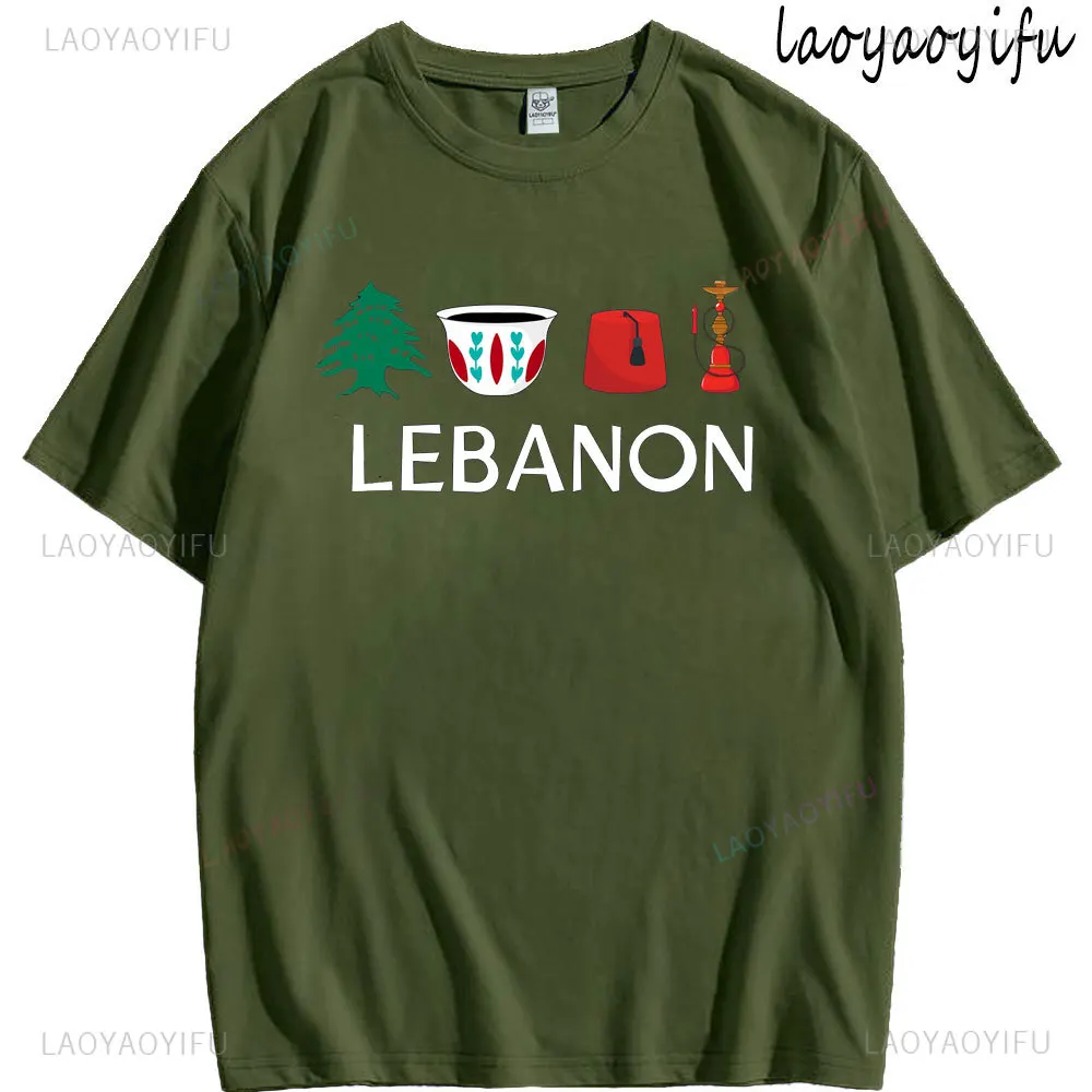 Lebanon T-Shirt Cotton Unisex with Lebanese Flag Cultural Symbols Arabic Heritage Gift Casual Streetwear for Middle Eastern Tee