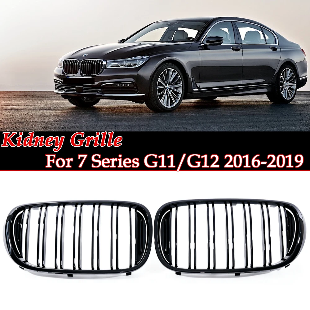 For BMW 7 Series G11 G12 2016-2019 Kidney Grill Carbon Fiber Look Print Gloss Black M Color Radiator Grille Cover Accessories