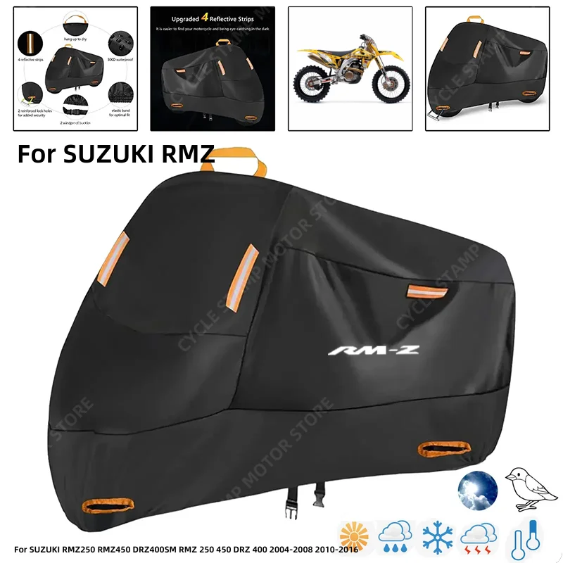 

Waterproof Motorcycle Cover For SUZUKI RMZ250 RMZ450 DRZ400SM RMZ 250 450 DRZ 400 Outdoor Protection Against Rain Dust Debris