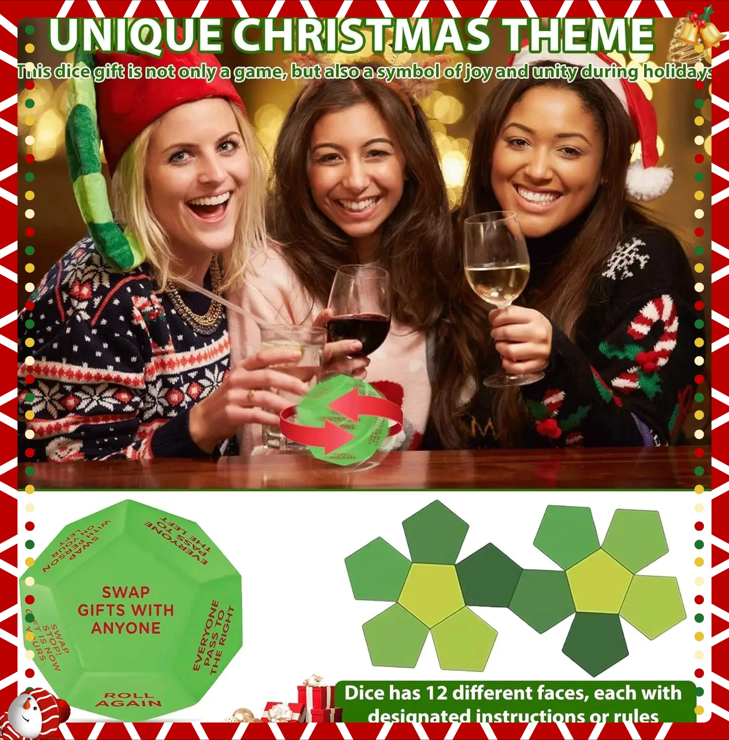 

2025 New-Santa Swap Gift Exchange Dice, 3 * 3in Exchange Gifts Family Games, Large Exchange Dice Party Gifts for Xmas Christmas