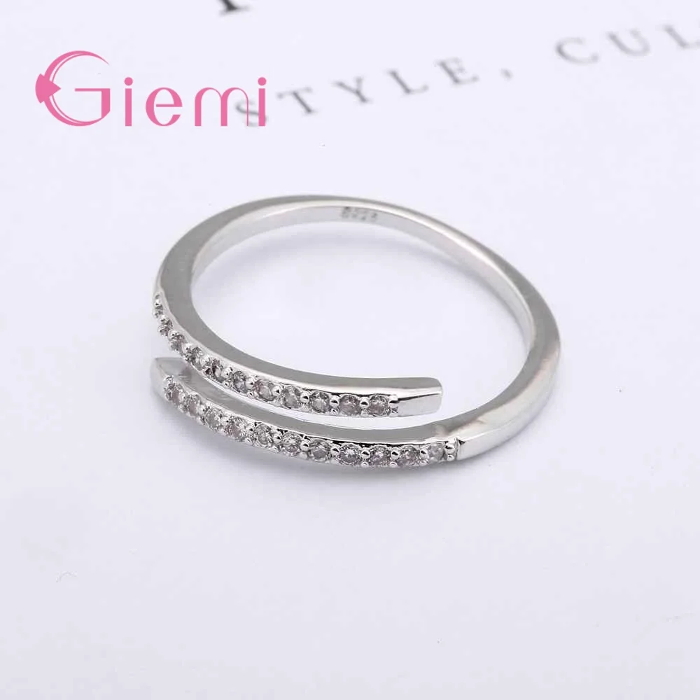 Beautiful Clear Crystal Adjustable Ring Fashion 925 Sterling Silver Wedding Jewelry Lovers Gift Wholesale