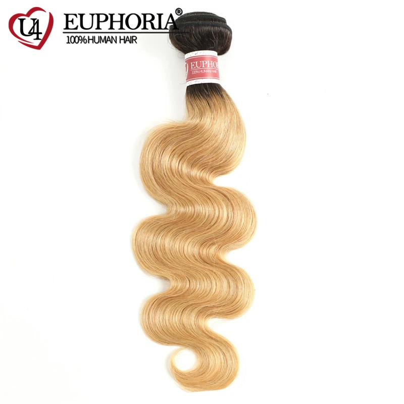 EUPHORIA-Pacotes de Cabelo Remy Brasileiro, Cabelo Humano Encaracolado de Água Profunda, Corpo Liso, Loiro Ombre, 27 Castanho, 1 PC