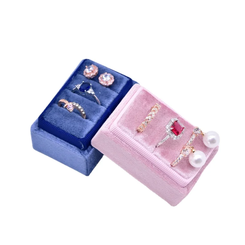Caja De terciopelo para anillos, soporte para 3 anillos, expositor De anillos De gran cantidad, Organizador De almacenamiento De Joyas