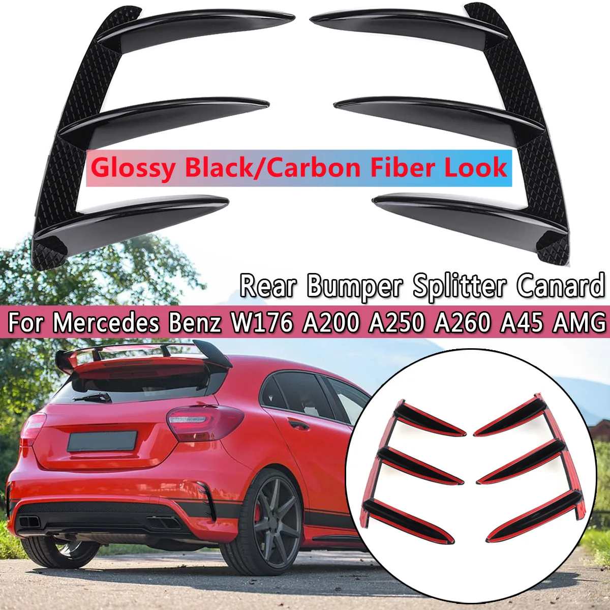 Pair Car Black /Carbon Look Rear Bumper Splitter Spoilers Canard For Mercedes Benz W176 A200 A250 A260 A45 AMG Car Styling 