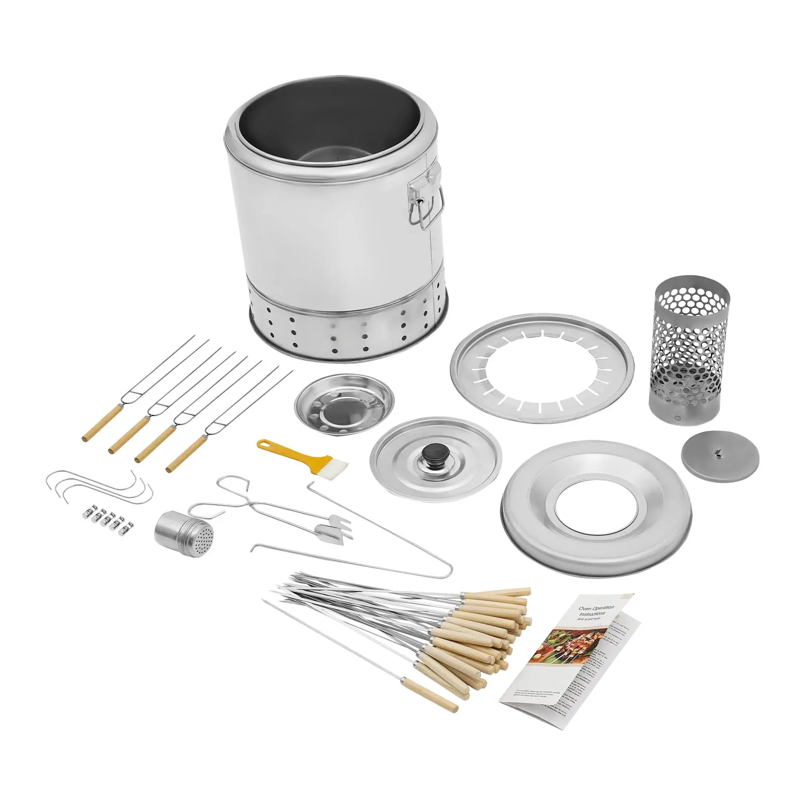 20 Skewers Bbq Barrel Smoker Grill Stainless Steel Portable Compact Bbq Charcoal Grill, Barrel Charcoal Grills with Complete Acc