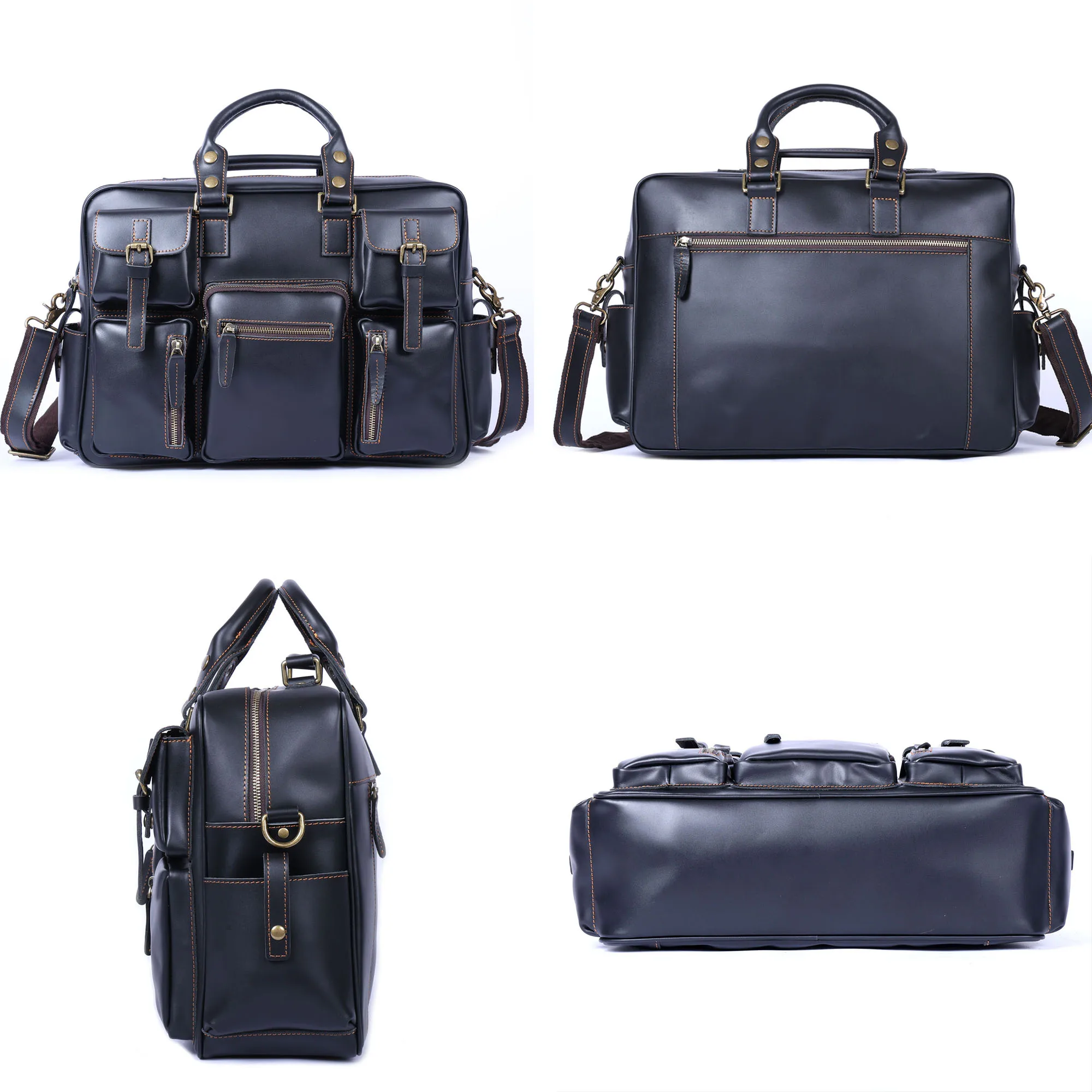 Vintage Herren-Aktentasche aus Vollnarbenleder, 16 Zoll Laptop-Umhängetasche, Echtes Leder, Business-Reisetasche, Crazy Horse Leder – Detail 13