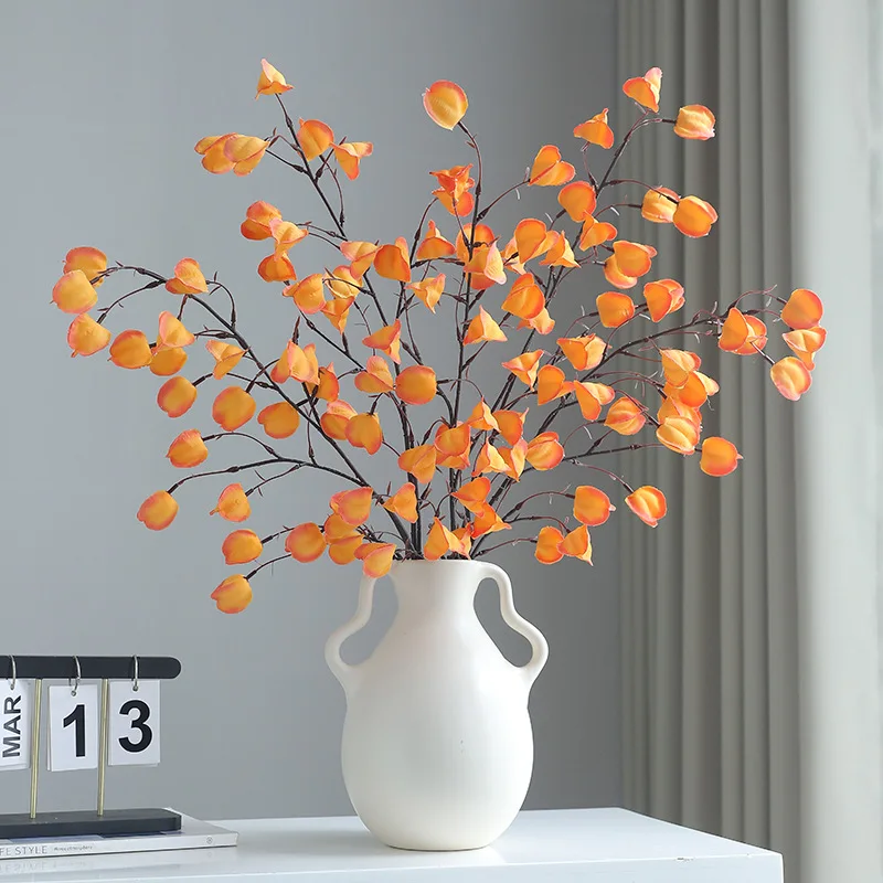 

Yannew 4pcs Tall Orange Artificial Autumn Flowers Fruit for Home Vase Decoration Peruviana Stems Fall Wedding Floral Arrangement