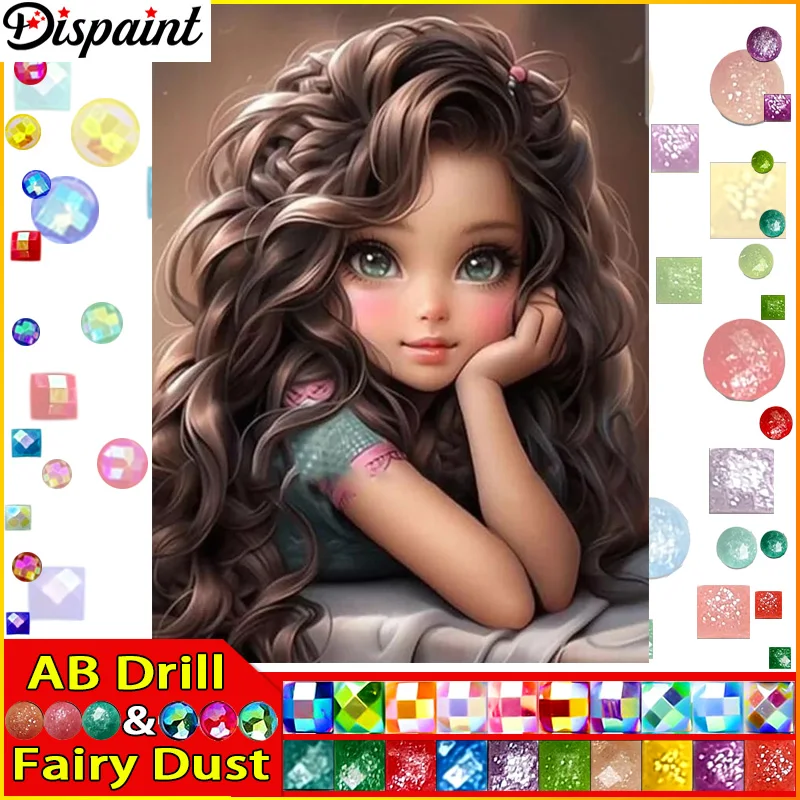 Dispaint Fairy Dust AB 5d Diamond Painting Full Square/Round Girl Big Waves