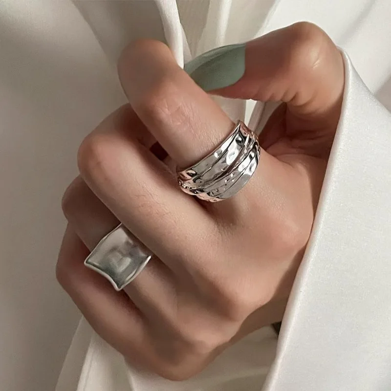 VENTFILLE 925 Sterling Silver Geometric Wide Line Wrap Ring For Women Gift Irregular Punk Trend Jewelry Dropshipping Wholesale