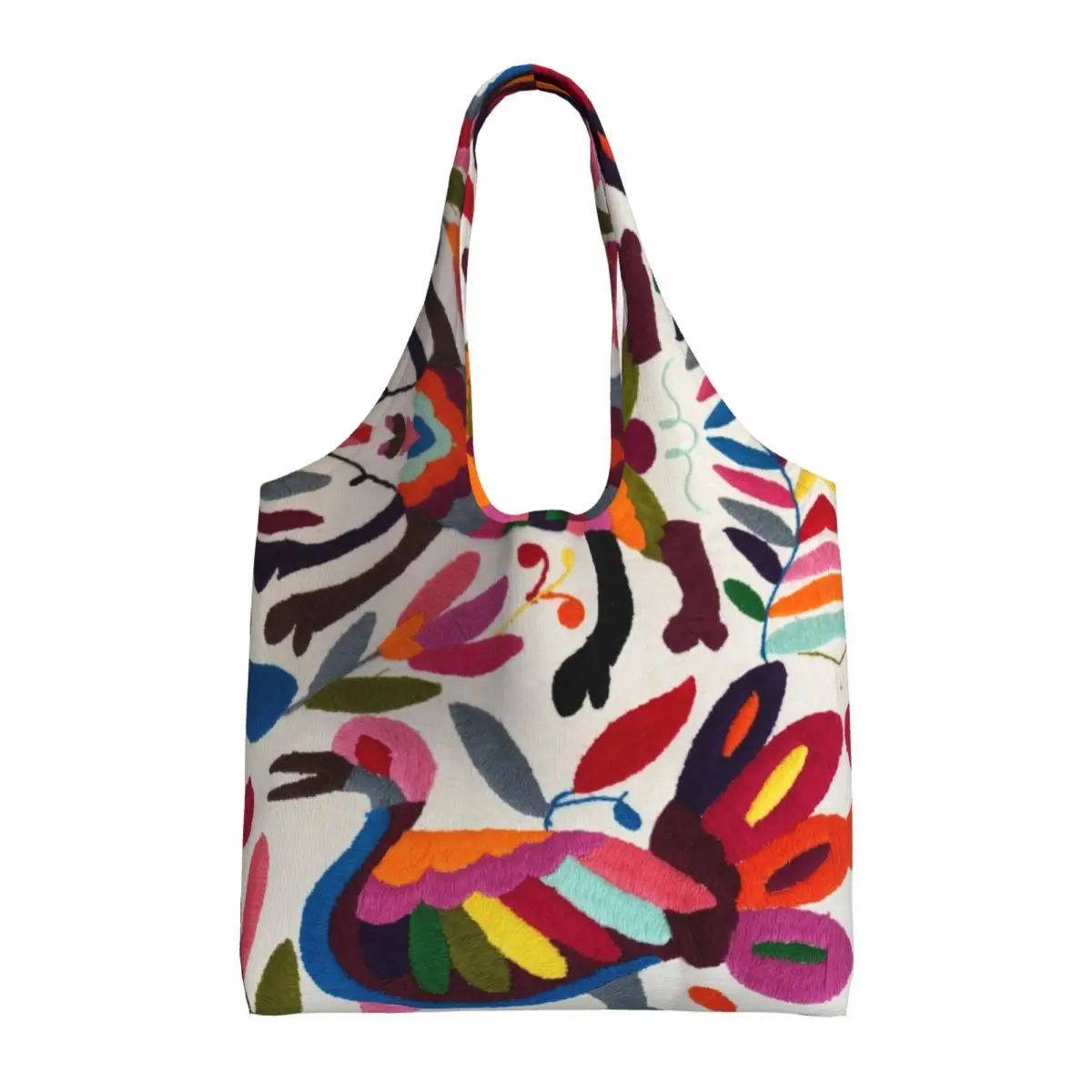 Custom Mexican Otomi Embroidery Grocery Tote Shopping Bag Floral Textile Canvas Shopper Shoulder Bag Big Capacity Handbags