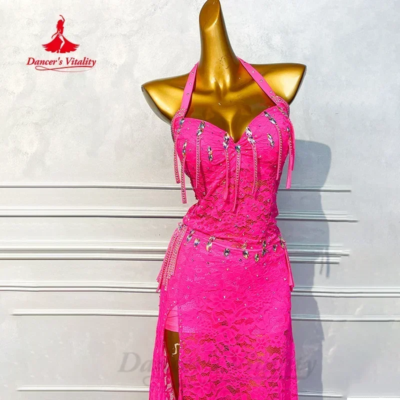 Traje de dança do ventre para mulheres personalizado sexy renda ab pedras borla desempenho roupa oriental dança competição roupas