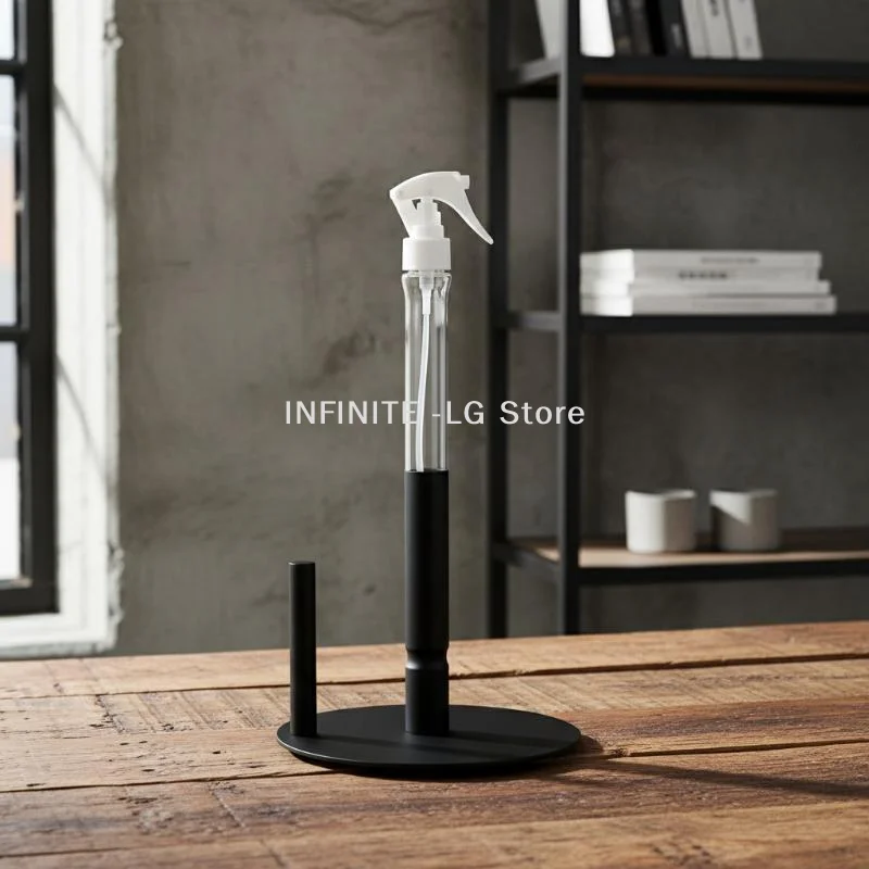 Black Paper Towel Holder With Spray Bottle Stainless Steel Countertop Paper Towel Holder Tissue Roll Rack For Kitchen Bathroom - view 2