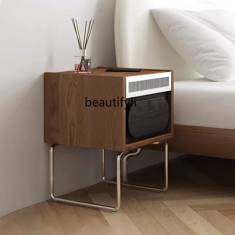 

LJYRetro solid wood bedside function cabinet Household Bauhaus locker Bedroom bedside metal storage cabinet