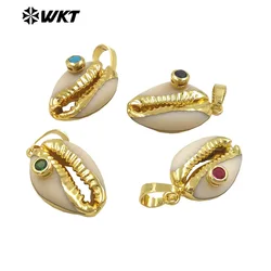 WT-JP141 WKT Natural Shell Pendant Cowrie With CZ Charm Pendant Fashion Pendant Women Summer Beach Jewelry Pendant