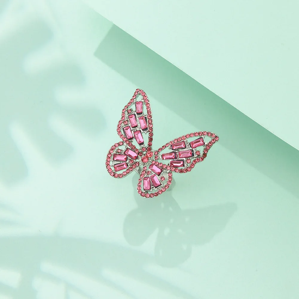 Colorful Crystal Zirconia Butterfly Ring For Women Stylish Simple Ladies Vintage Metal Band Charming Banquet Party Jewelry