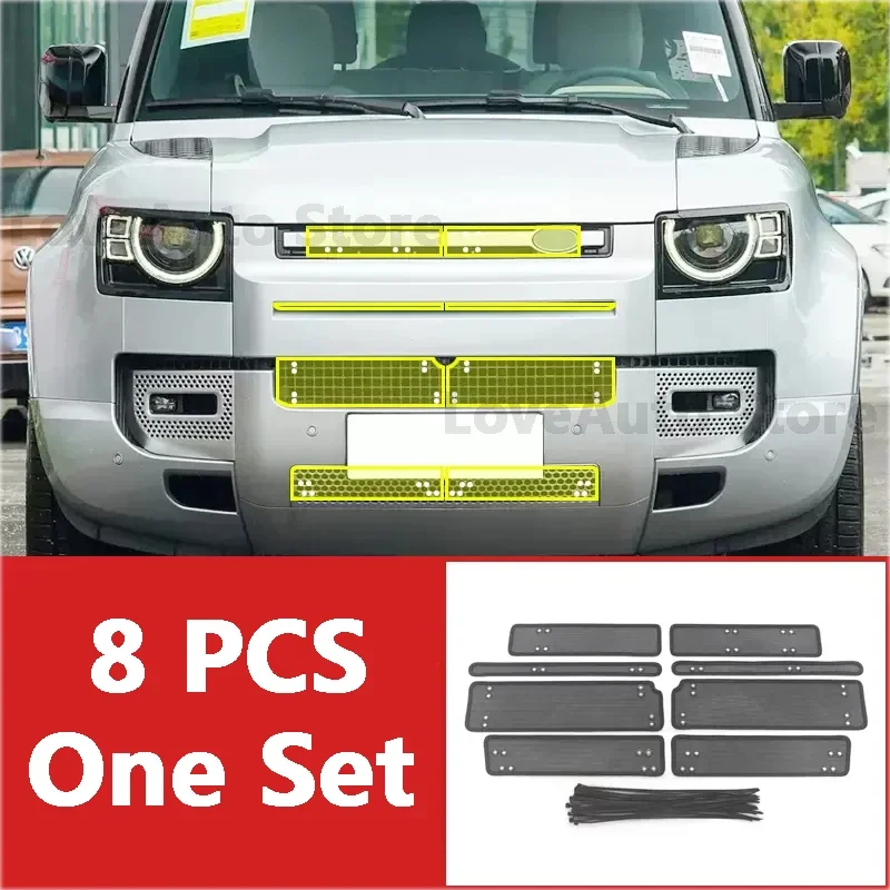 

For Land Rover Defender 110 Car Insect Screening Mesh Golden Steel Front Grille Insert Net Front Screen Accessories 2020-2023