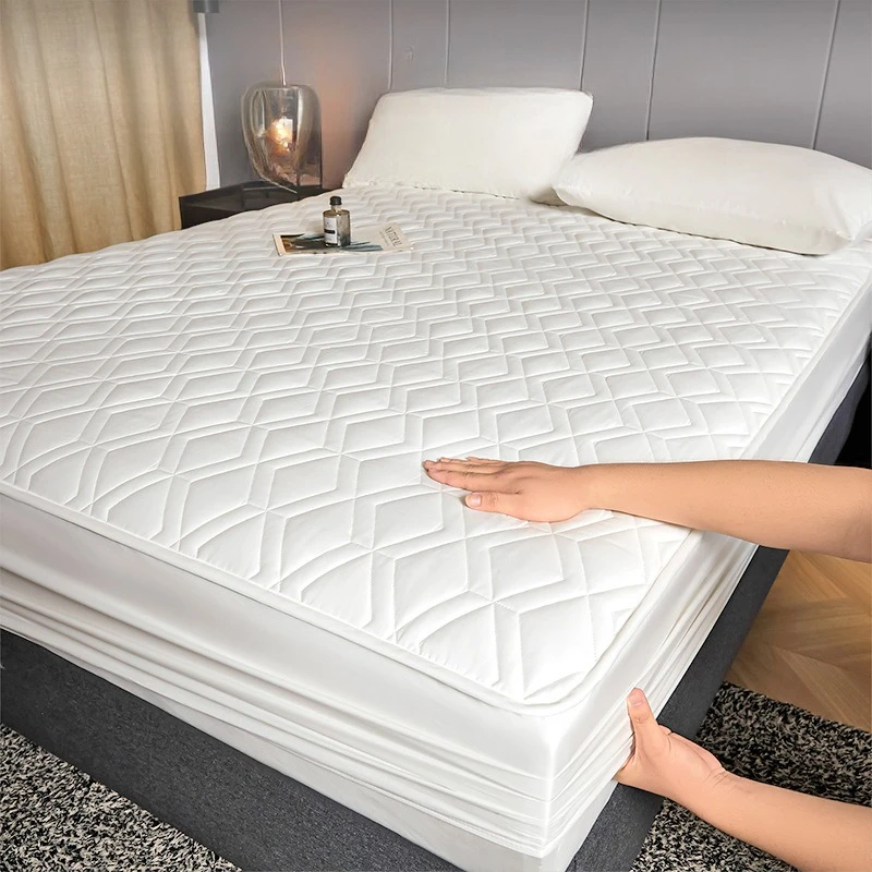 1pc All Cotton Sandwiching Cotton Mattress Protecto,Anti-Bacterial Fitted Sheet Queen 100% Cotton Suitable ForHome,hotel Bedding