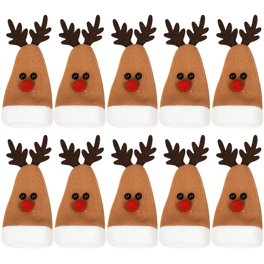 

10 Pcs Xmas Hat Cutlery Bags Silverware Holder for Party Festival Desktop Cover Cloth Tableware Dining Decor Home Restaurant Use
