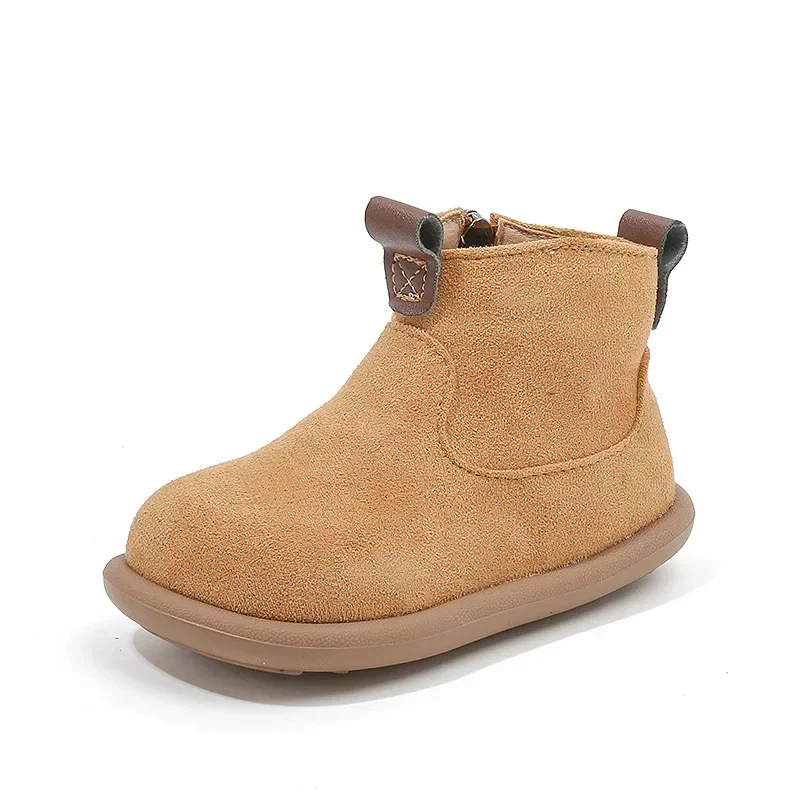 Botas Retro nobuk Vamp para niños y niñas, zapatos de invierno de estilo inglés para niños, botas de gamuza con cremallera de moda, cómodas