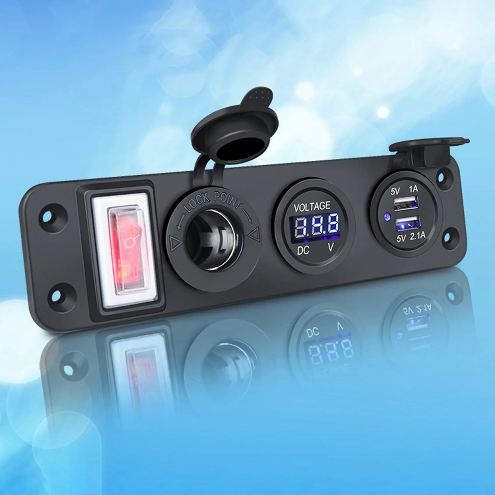 ABHY-4 In 1 New Digital Voltmeter+12V Power Socket +Dual USB Power Charger Adapter Marine USB Charging Socket