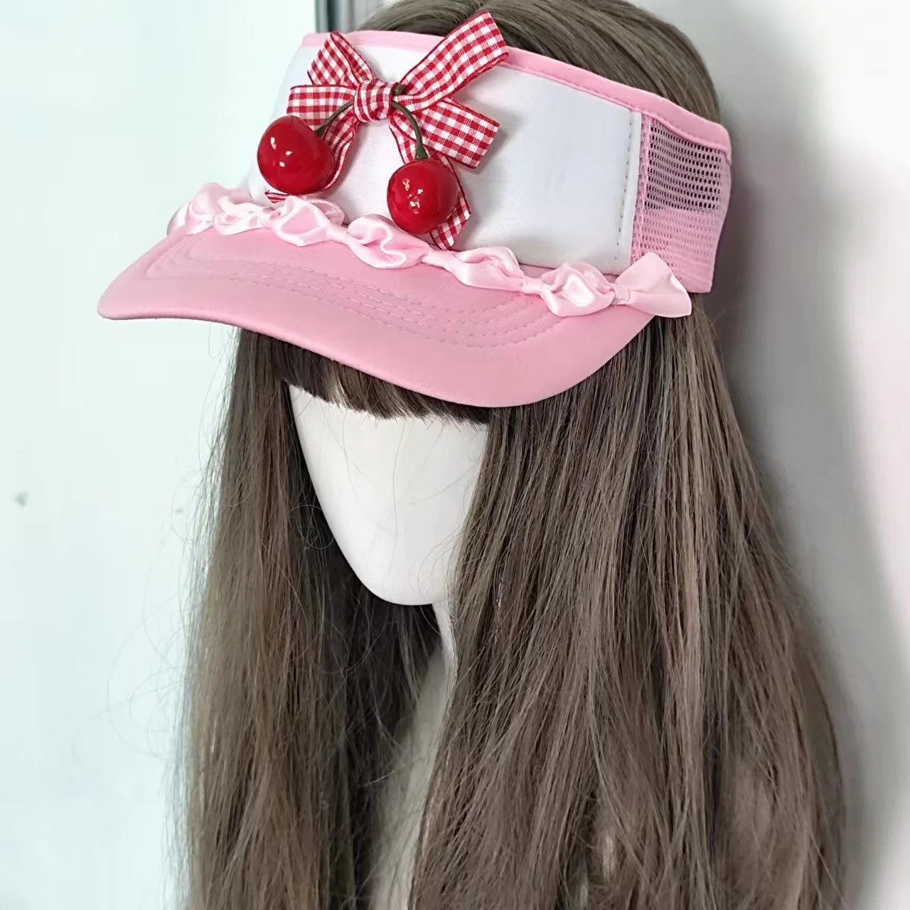 Original Design handgemachte Spitze Schleife Creme Kirschkuchen leere Zylinder süße Sommer Visier Y2K süße oben ohne Baseballkappe