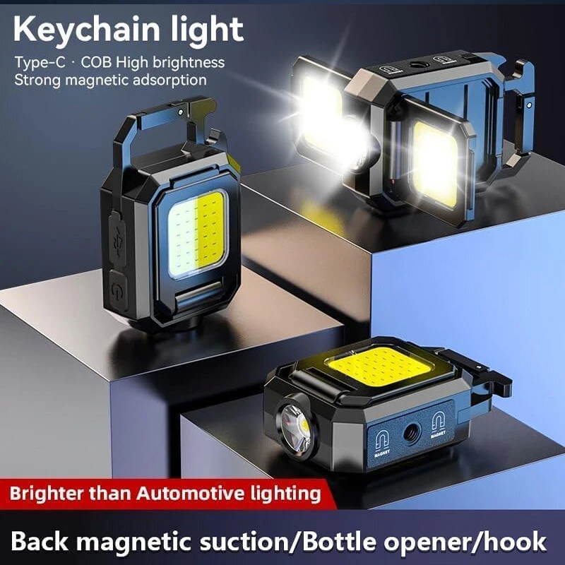 Portable Mini LED Torches, COB Keychain Work Light, 90° Foldable Lamp, IPX5 Waterproof Rechargeable Flashlight with Magnet Base view 5