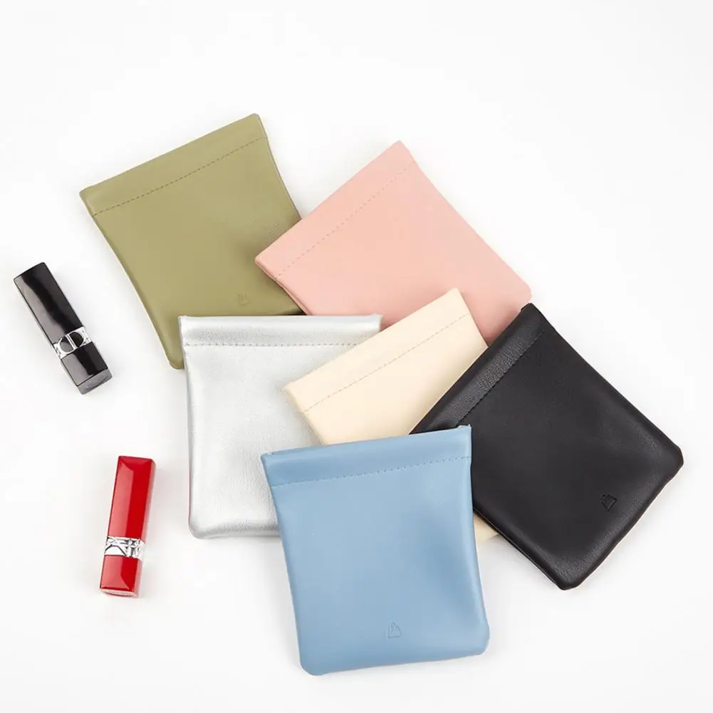 

PU Leather Portable Coin Purse Small Earphone Bag Automatic Closing Jewelry Organizer Pouch Organizer Lipsticks Carrying Pouch