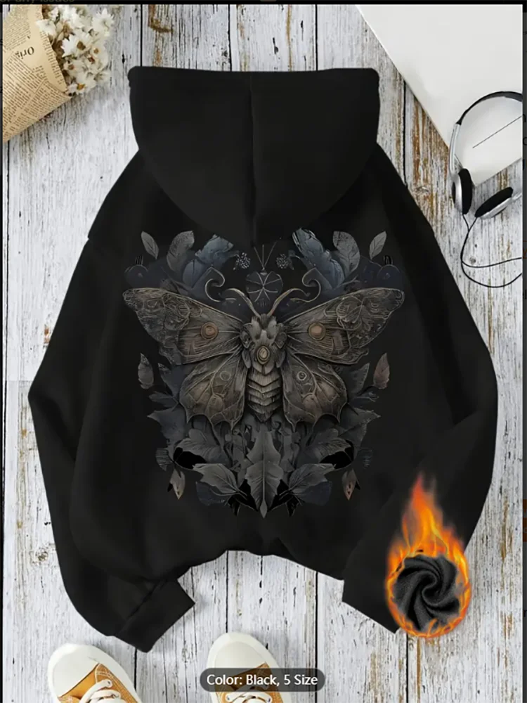 

Уютная женская толстовка с длинными рукавами, черная толстовка с бабочкой и цветочным принтом, готическая зимняя мода, можно стирать в машине, темный эстетичный дизайн