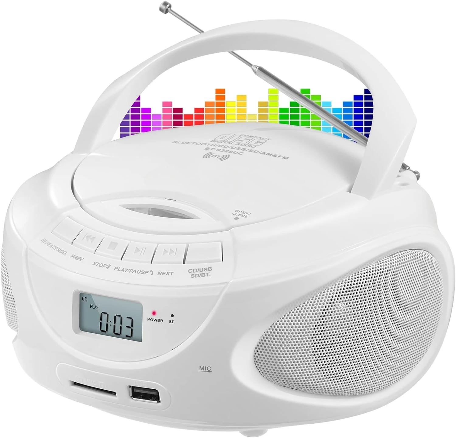 Portable CD Player Boombox, AM/FM Radio, Bluetooth Speaker, Support CD/USB/SD/BT/AUX, Headphone Jack, Gifts for Parent