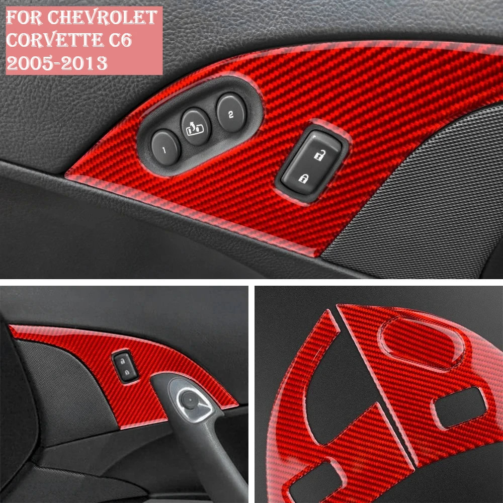

Car Door Lock Panel Button Switch Frame Trim Carbon Fiber Sticker For Chevrolet Corvette C6 2005-2013 Auto Interior Accessories