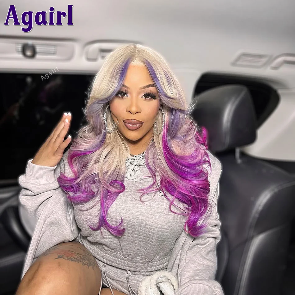 

Highlight Grey Purple 5x5 Lace Closure Wig Colored 12A Body Wave 13x4 13x6 Lace Frontal Human Hair Wig PrePlucked 200% For Women