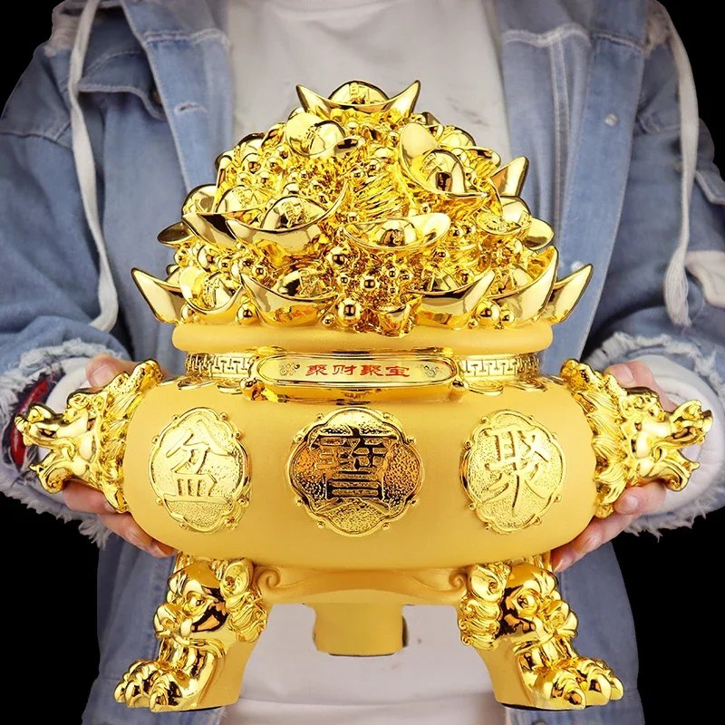 

Resin Wealth Gathering Treasure Pot Ornament Living Room Home Decoration Piggy Bank Ornament Feng Shui Decoration Home Decor