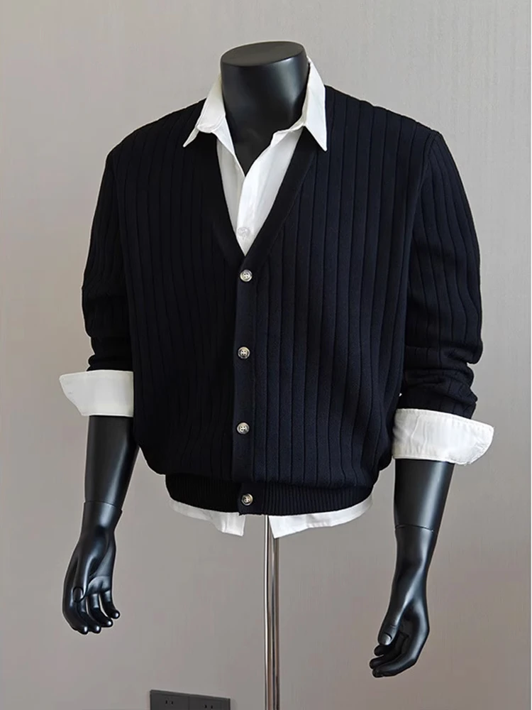 

Мужской вязаный кардиган с V-образным вырезом, черный свитер-кардиган, универсальная верхняя одежда для осени и зимы, высококачественный повседневный комфортный крой