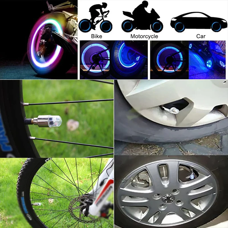 2/4Pcs Colorful Motorcycle Cycling Wheel Car Tire Valve Caps LED Car  Lantern Spokes Hub Tyre Lamp Wheel Caps Air nozzle lamp