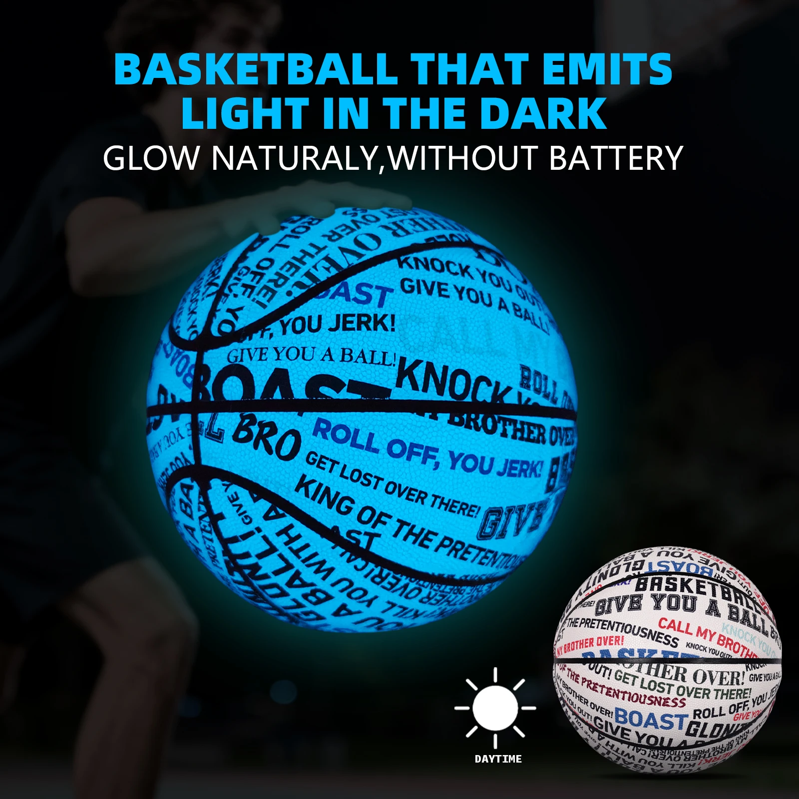 Luminous Blue Basketball For Adult Kids Official Size 6&7 Indoor Soft Pu Leather Glowing Ball Outdoor Street Ball Night Use Game