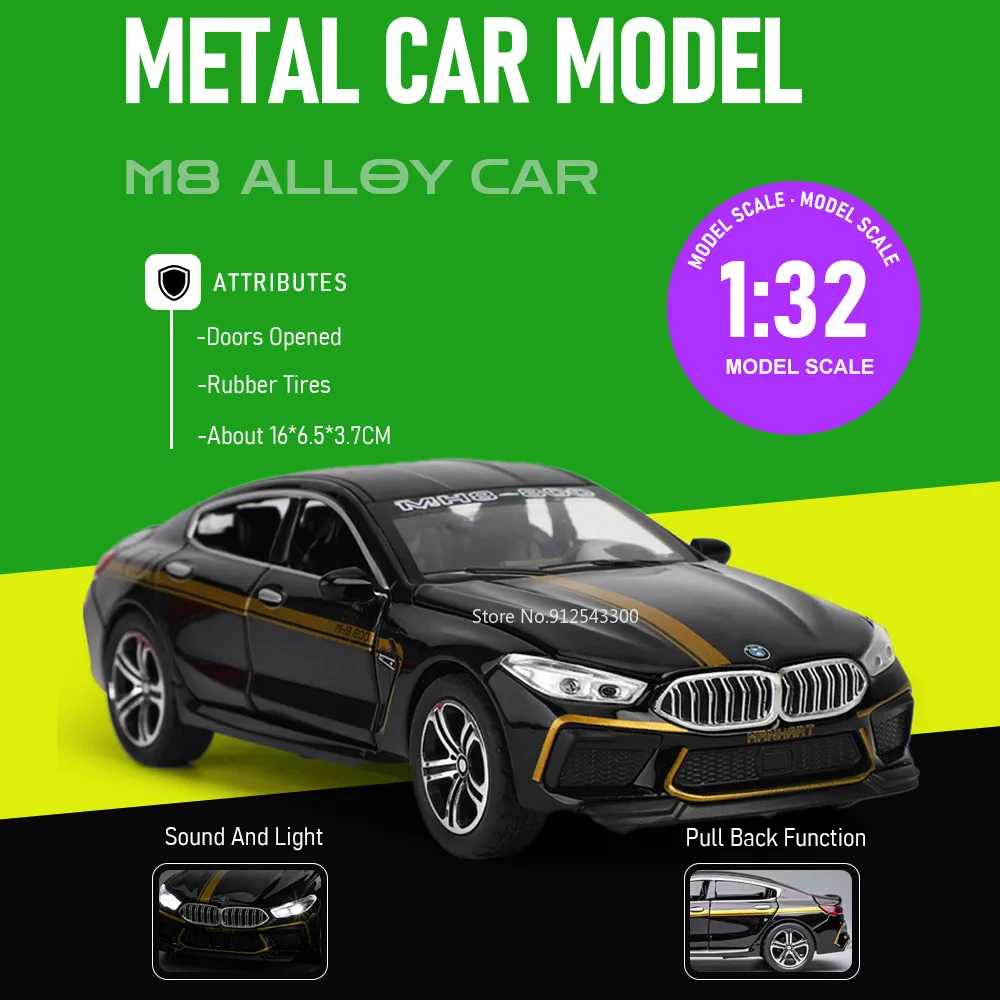 

1:32 Scale M8 M4 Car Model Toy Doors Opened Sound Light Miniature Models Pull Back Alloy Diecast Vehicle Special Holiday Gifts