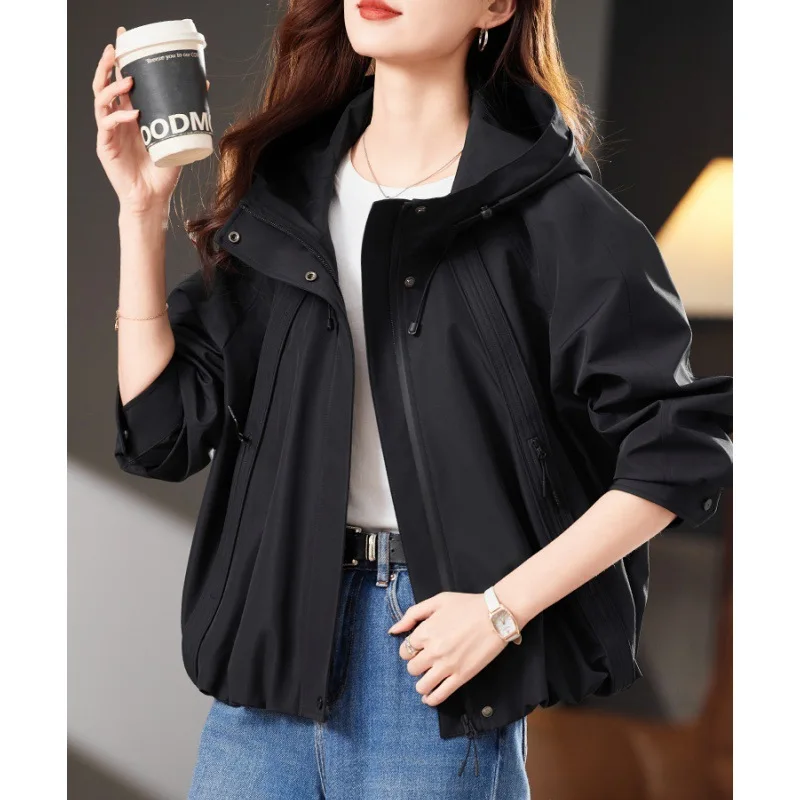 

Новая женская короткая куртка-тренч на весну-осень, повседневная парка с капюшоном, модная высококачественная женская ветровка с подкладкой