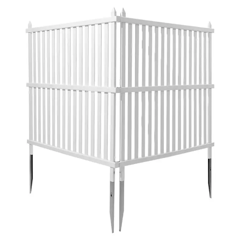 Pantalla de privacidad exterior de 2 paneles, valla para aire acondicionado de 48 x 48 pulgadas con estacas de suelo de 19.7 pulgadas, recinto para equipos de piscina, valla de privacidad de vinilo en tiras, ideal para contenedores de basura y unidades de aire acondicionado, color blanco