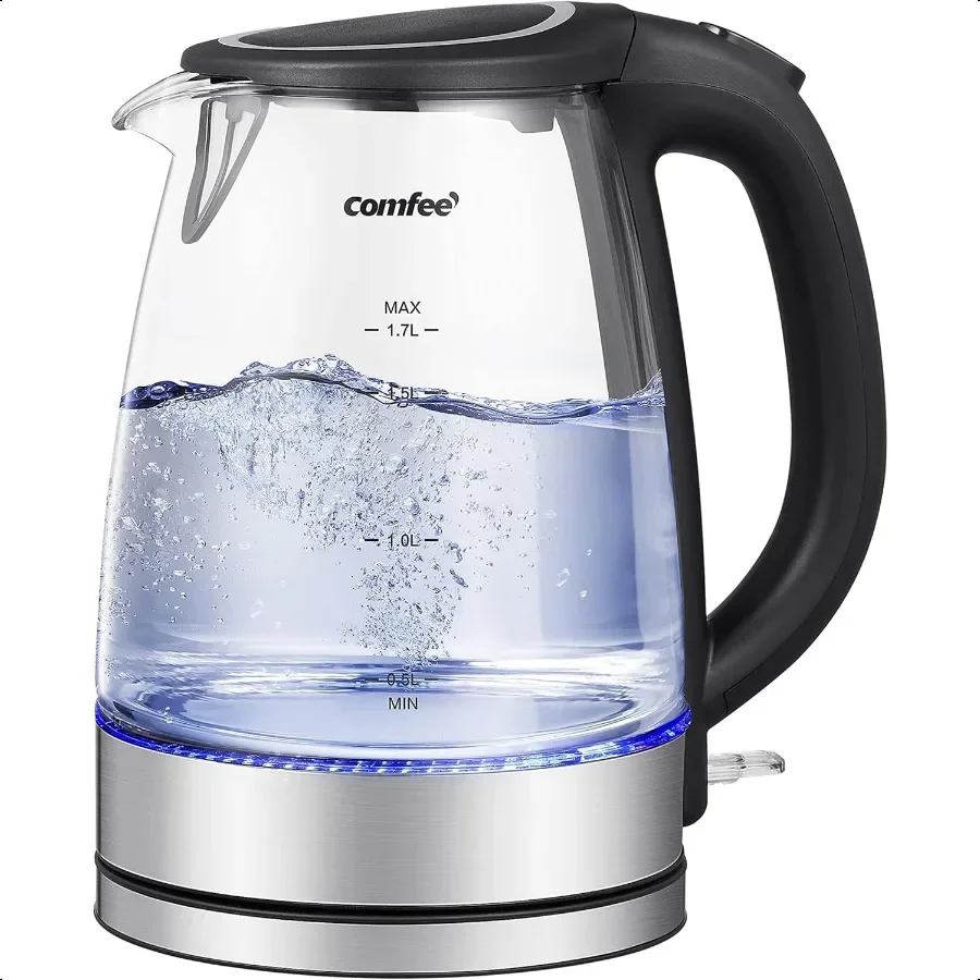 

Glass Electric Tea Kettle Hot Water Kettle Electric 1.7L Electric Kettle with LED Indicator 1500W Fast Boil Auto ShutOff and Bo