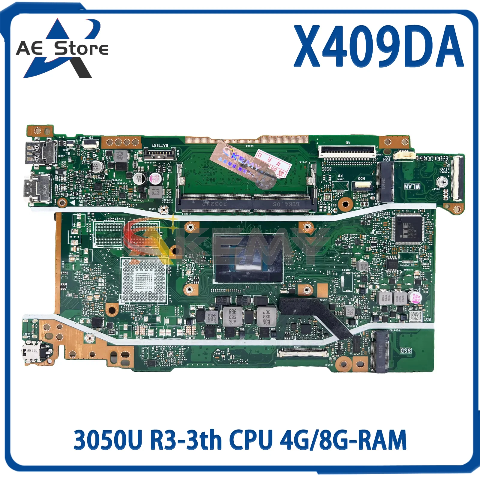 

AE X409DA Laptop Motherboard For ASUS X509DA D409DA D509DA M409DA X509DL X409DL Mainboard with 3050U R3-3th CPU 4G/8G-RAM