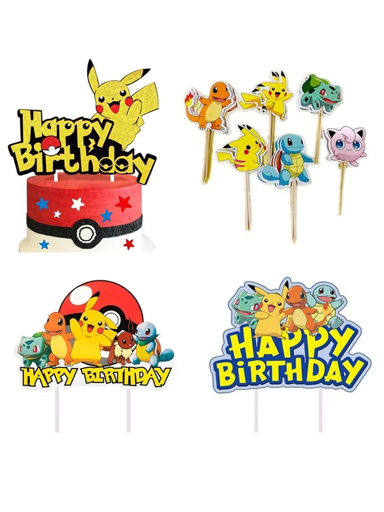 Pokemon ozdoba na wierzch tortu figurka Anime Pikachu Party Happy Birthday Pokemon ozdoby narzędzie do dekoracji ciast dostarcza prezent dla dzieci