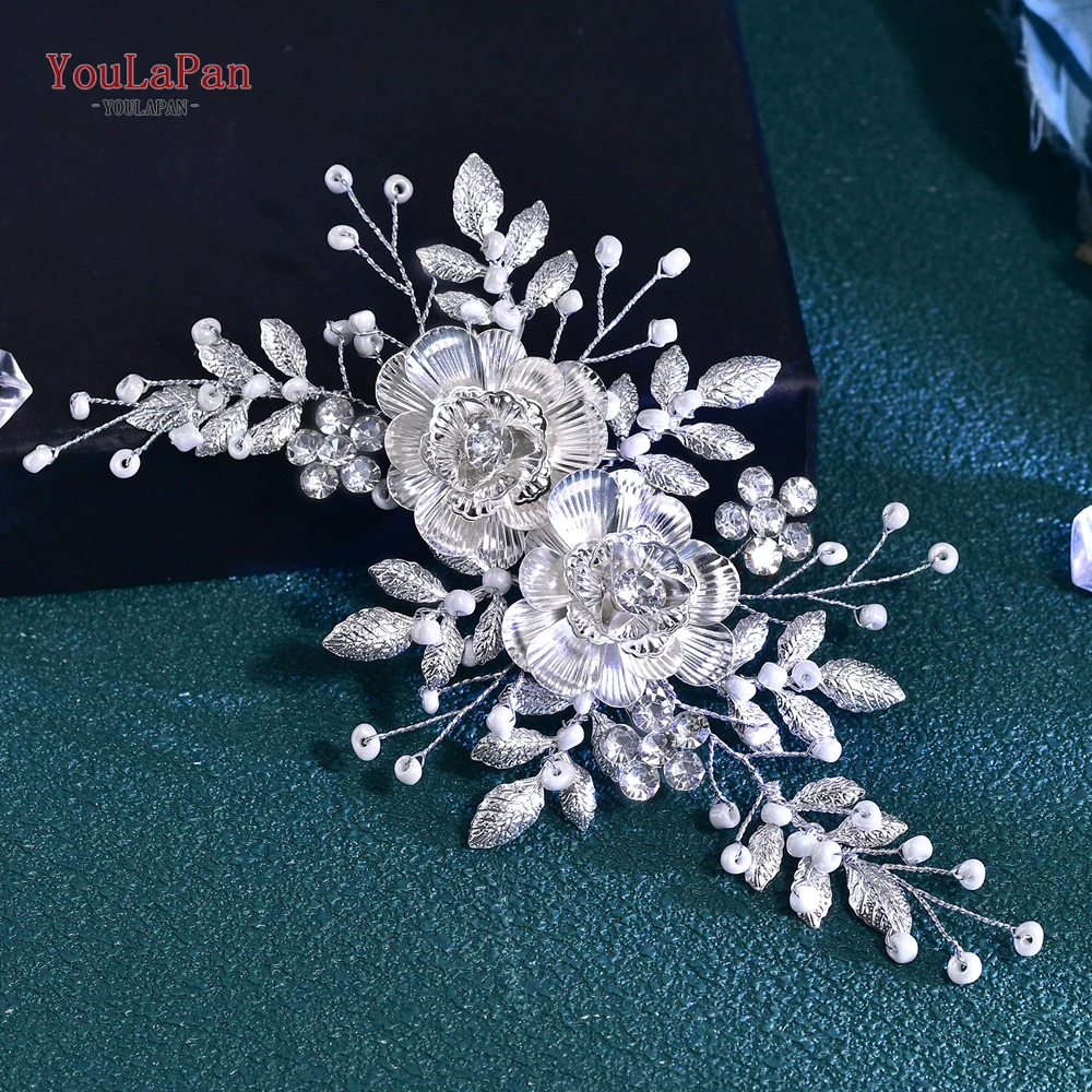 

YouLaPan Trendy Handmade Wedding Hair Comb Alloy Leaf Flower Bridal Headpiece Rhinestone Head Wedding Hair Accessories HP780