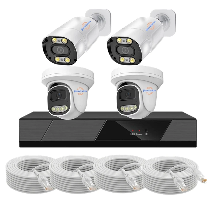 Jianvision 5MP POE نظام كاميرا أمان الشبكة مقاوم للماء داخلي/خارجي 4-قنوات للرؤية الليلية 20 متر أسلاك NVR ميكروفون مدمج #1