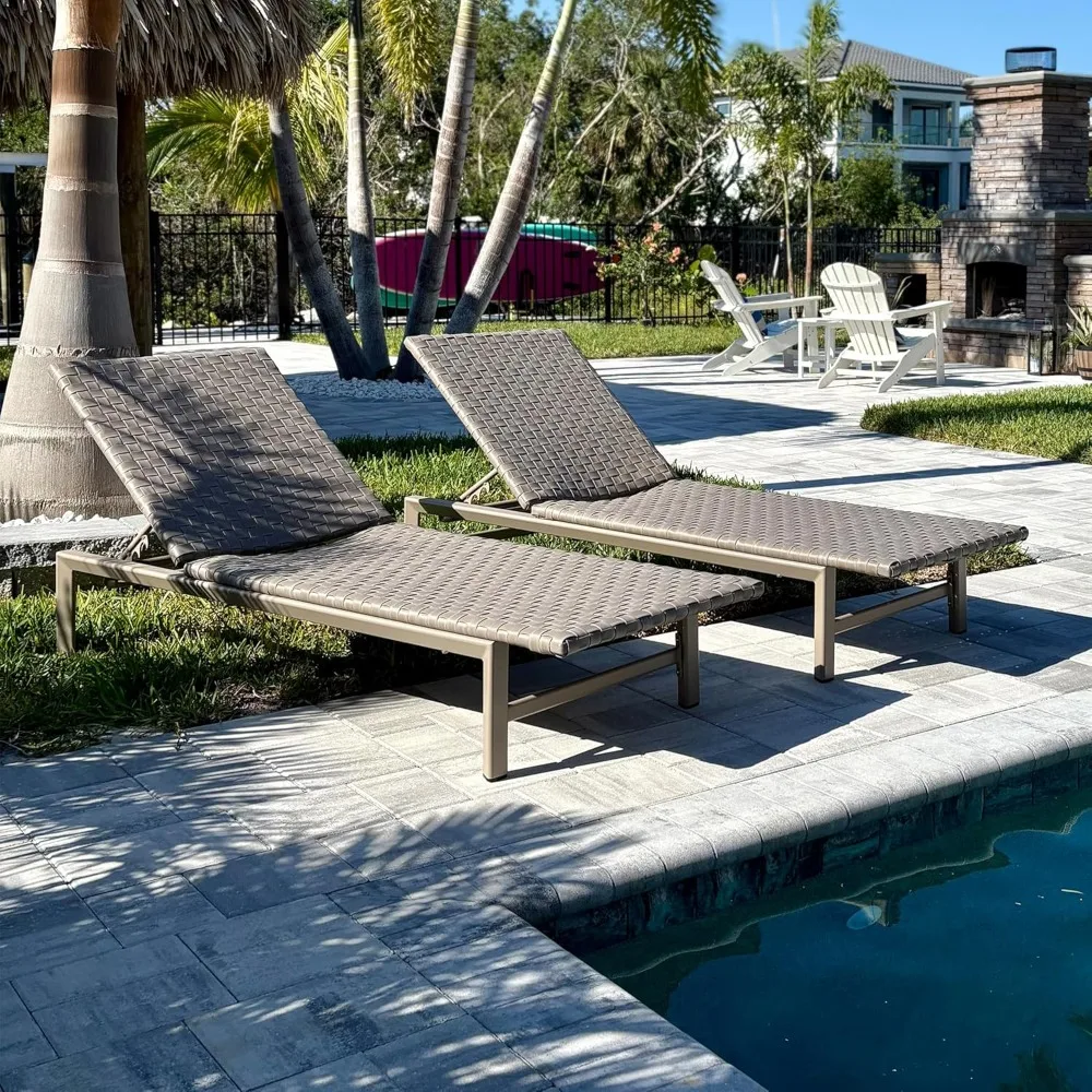 

Patio Chaise Lounge Rattan Chair Set of 2 Outdoor Pool Adjustable Recliner Wicker Chairs for Outside Woven Furniture Tanning Po